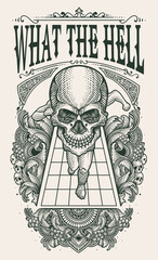 Illustration abstract skull head running with engraving ornament style. vector illustration