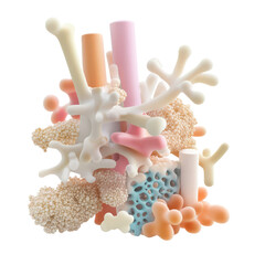 Colorful Abstract Coral Composition with Shapes in Pastel Tones, Bright Elements, and Organic Forms