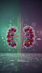 Digital illustration of split human kidneys