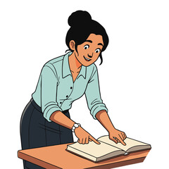 Focused Woman Reading a Book, Vector Illustration. Signifies Study, Research, and Lifelong Learning Concepts.