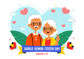 World Senior Citizen Day Vector Illustration on August 21st Celebrating and Honoring the Contributions of Older People with a Flat Style Background