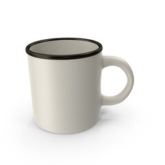 White Ceramic Mug with Black Rim Isolated on Transparent Background