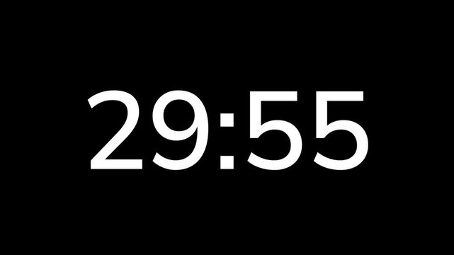 Countdown timer from 30 minute to 29 minute on black background