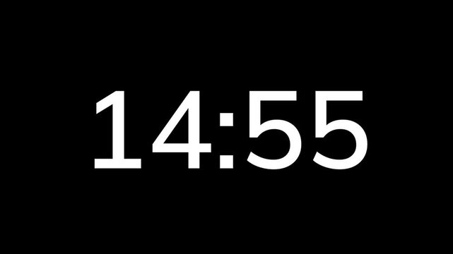 Countdown timer from 15 minute to 14 minute on black background