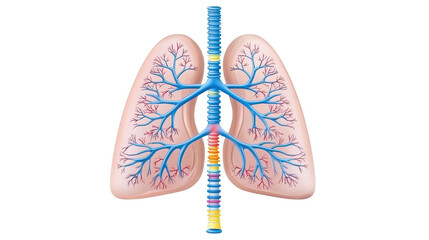 Detailed Human Lungs Anatomy Diagram with Bronchi and Blood Vessels for Educational Purposes