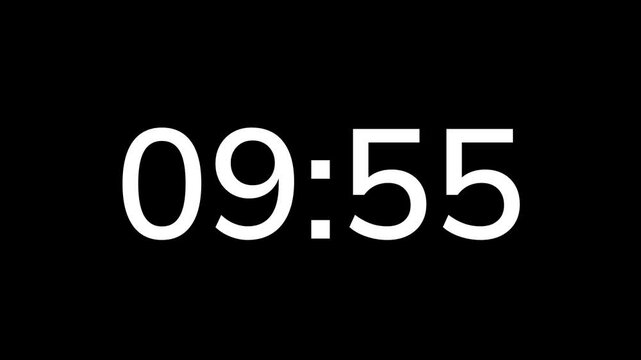 Countdown timer from 10 minute to 9 minute on black background