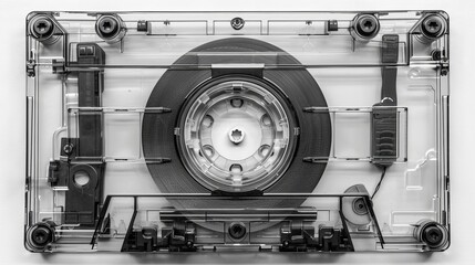 Retro black and white audio cassette tape from the 70s and 80s for vintage music players