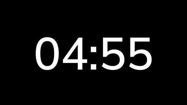 Countdown timer from 5 minute to 4 minute on black background
