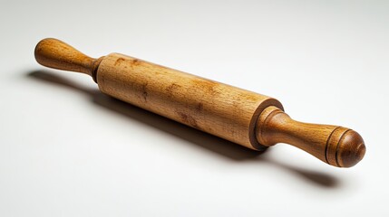 Fototapeta premium Classic Wooden Rolling Pin on White Background for Baking Projects