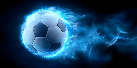 Naklejka premium A dynamic image of a soccer ball with a blue energy aura, showcasing motion and excitement in sports.