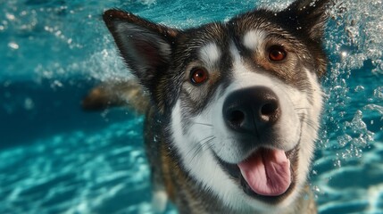 Obraz premium Happy dog swimming in a pool