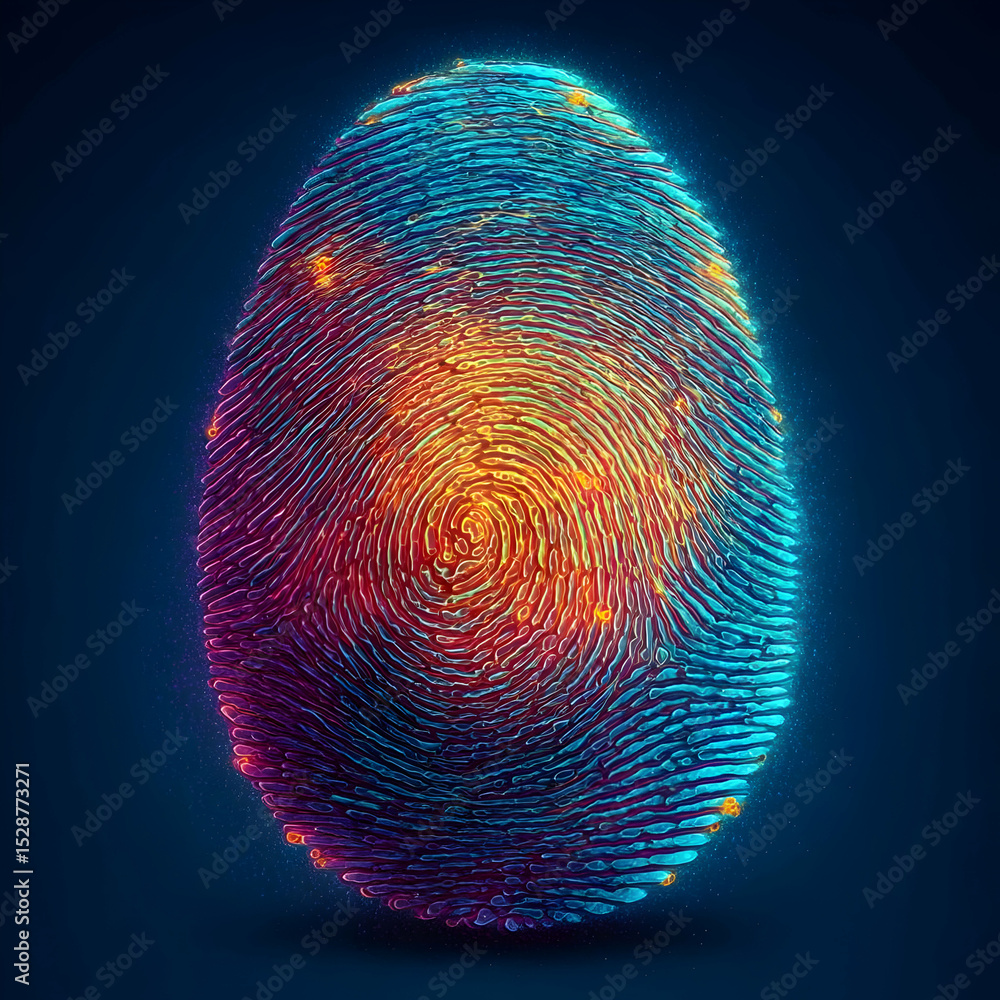 Poster an artistic representation of a fingerprint pattern on an egg-shaped object, showcasing vibrant colo