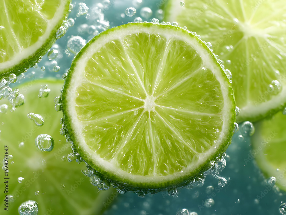 Aufkleber fresh lime slices float in sparkling water, creating a refreshing and vibrant image perfect for summ