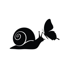 Snail and butterfly black silhouette nature illustration