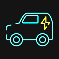Icon electronic vehicle. Renewable energy elements. Icon in neon style.