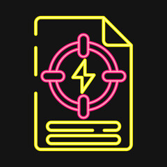 Icon energy specific policy. Renewable energy elements. Icon in neon style.