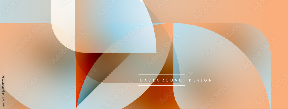 Poster abstract geometric shapes overlap, creating vibrant color gradients. peach, blue, red hues dominate 