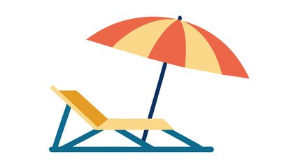 Colorful Beach Relaxation Scene with Umbrella and Lounge Chair
