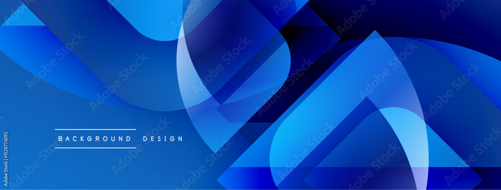 Poster Abstract blue shapes overlap creating dynamic visual effect. Modern design suitable for backgrounds, presentations. Smooth gradients present depth.