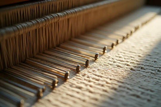 Intricate beauty of loom heddles and woven fabric showcases craftmanship and the art of traditional textile creation