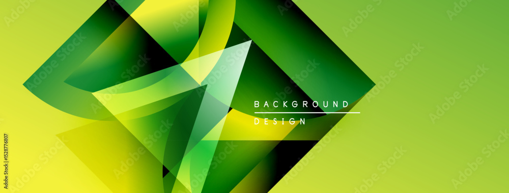 Poster abstract geometric shapes, vibrant green yellow hues. modern design, dynamic composition, gradient e