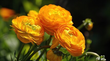 Close-up of vibrant ranunculus flowers in full bloom, showcasing delicate layers of petals in soft pink, yellow, and white hues