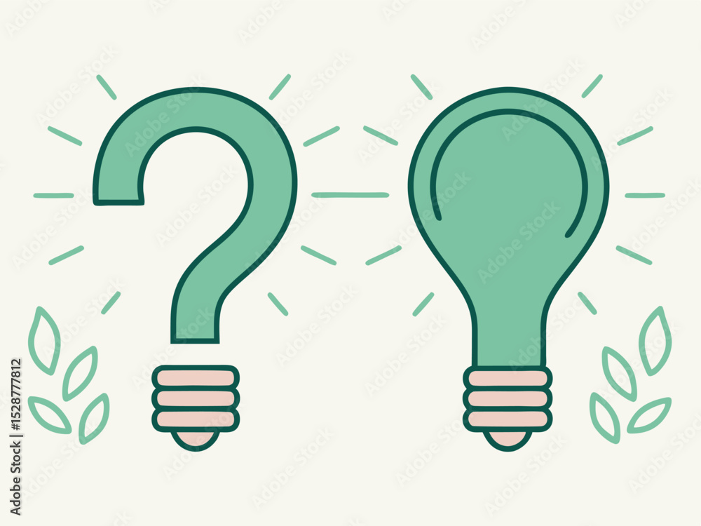 Aufkleber creative illustration depicting idea generation and questioning with bulb and question mark icons in