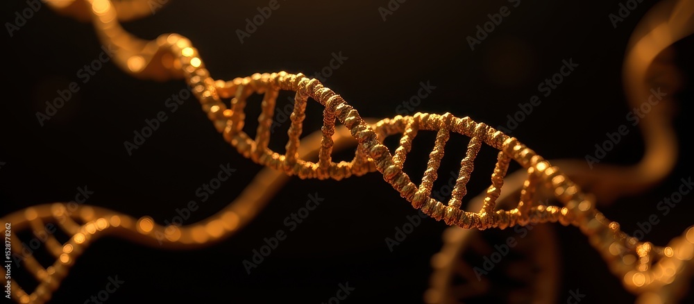 Poster abstract representation of a dna strand with a shimmering golden effect.