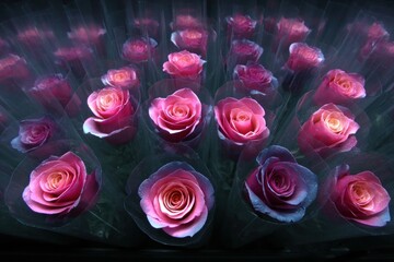 Roses in plastic wrap