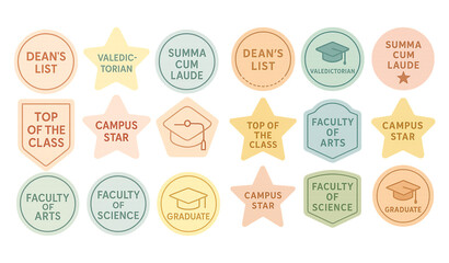 University Sticker Set Flat Design Academic Badges on Transparent Background