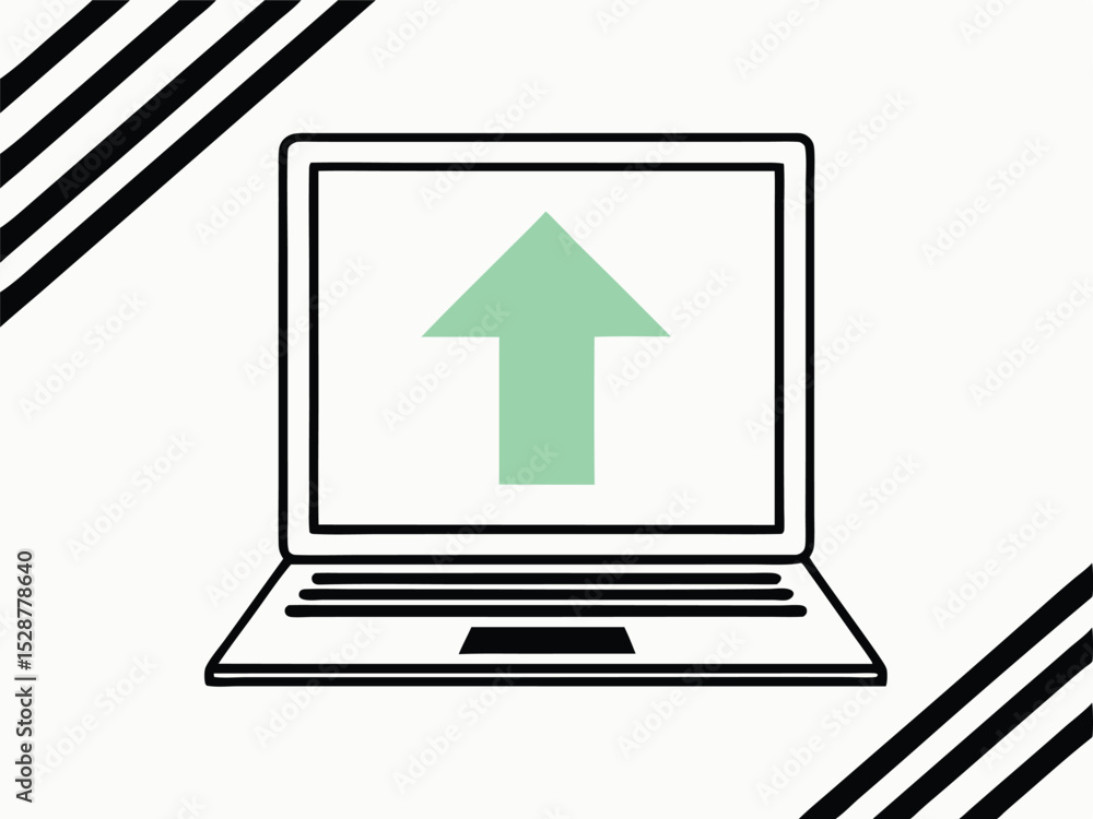 Poster laptop displaying green arrow symbolizing upward trend or progress conceptual representation of onli