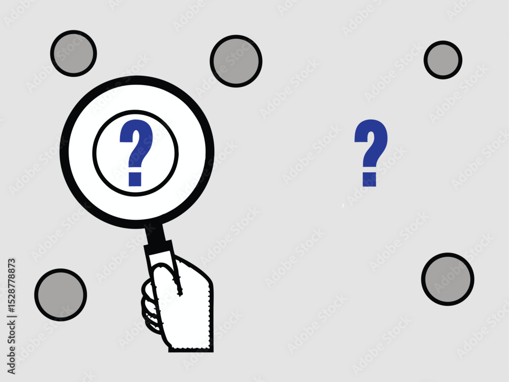 Aufkleber examining a question mark under magnifying glass conceptual illustration for inquiry problem solving