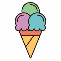 ice cream in a cone vector icon with three scope on white background