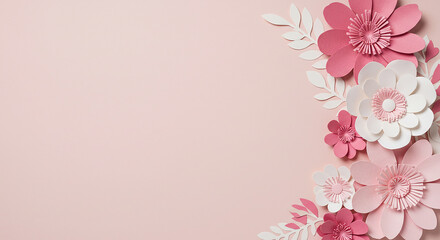 Fototapeta premium Beautiful Paper Flower , Romantic Valentine's Day, 3D Papercraft Flowers in Pink, Romantic Background