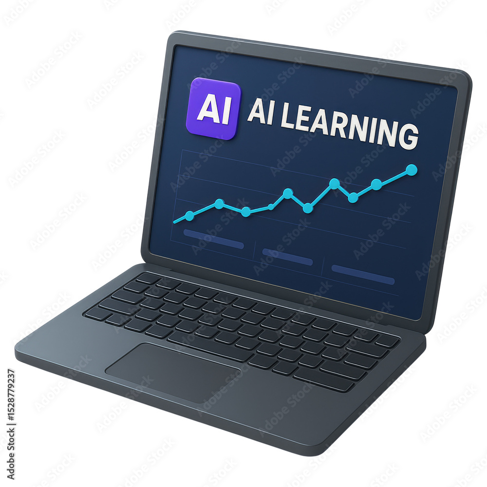 Poster ai learning laptop screen showing growth chart ai icon success in artificial intelligence