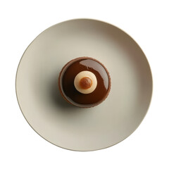 Chocolate mousse tart with creamy dome and cocoa powder