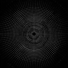 Abstract White Dots Radiating Concentric Circles on Black