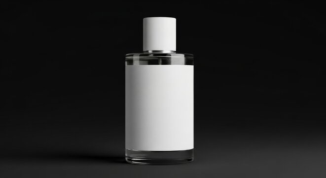 Elegant Cylindrical Perfume Bottle Mockup with Blank White Label on Dark Background