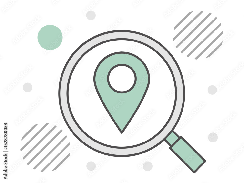 Poster vector illustration of a magnifying glass examining a location pin pointing to a specific place or d