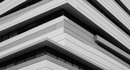 Obraz premium Modern Architectural Facade - Abstract Building Exterior, Geometric Lines, Urban Structure