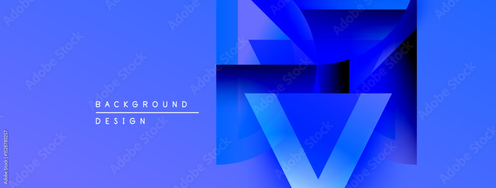 Poster Abstract blue design. Geometric shapes overlap creating dynamic visual effect. Modern background suitable for presentations, websites.