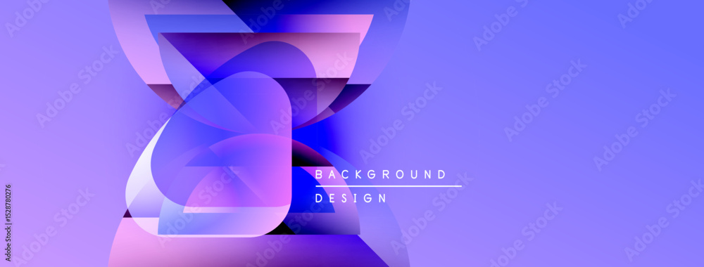 Poster abstract geometric shapes overlap, creating vibrant purple gradient. modern design elements suggest 