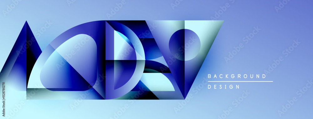 Poster abstract geometric shapes, blue gradients, modern design. minimalist composition creates dynamic vis