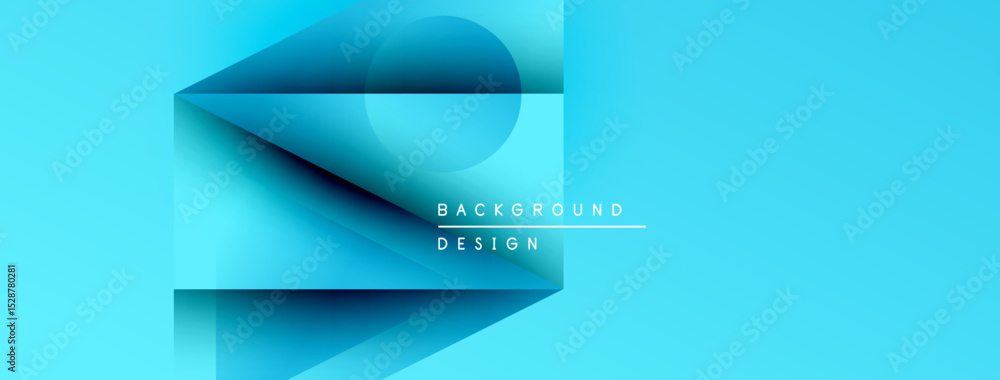 Poster Abstract blue design features layered geometric shapes. Minimalist composition with text elements, modern aesthetic. Clean, vibrant colors.