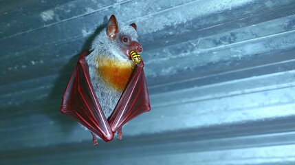 Small bat with insect