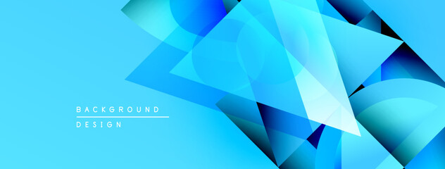 Fototapeta premium Abstract blue background features geometric shapes, gradients. Modern design elements create dynamic visual texture.