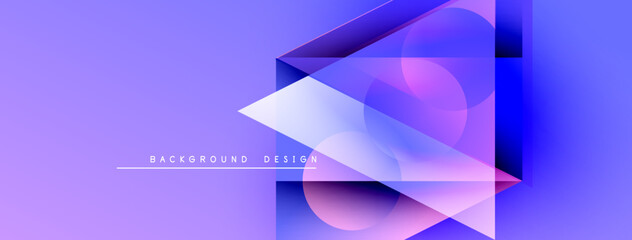 Obraz premium Abstract geometric shapes overlap, creating vibrant purple, blue gradients. Modern design elements suggest technology, innovation. Text reads background design.