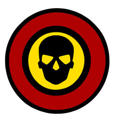 skull symbol with a red circle