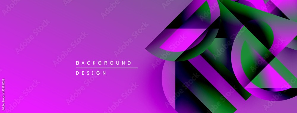 Poster Abstract purple design features layered geometric shapes. Gradient colors create dynamic visual effect. Modern background element.