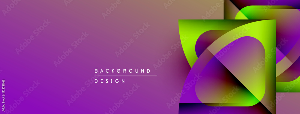 Poster Abstract purple gradient background. Geometric shapes overlap creating dynamic visual effect. Modern design elements present.